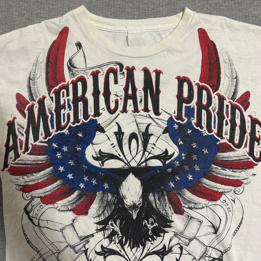 Vintage American Pride Eagle Flag Graphic Tee White Affliction Style Mens L